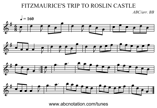 FITZMAURICE'S TRIP TO ROSLIN CASTLE - staff notation