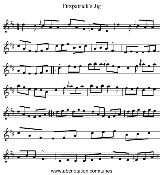 Fitzpatrick's Jig - staff notation