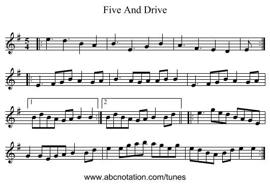 Five And Drive - staff notation