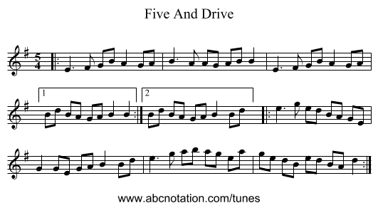 Five And Drive - staff notation