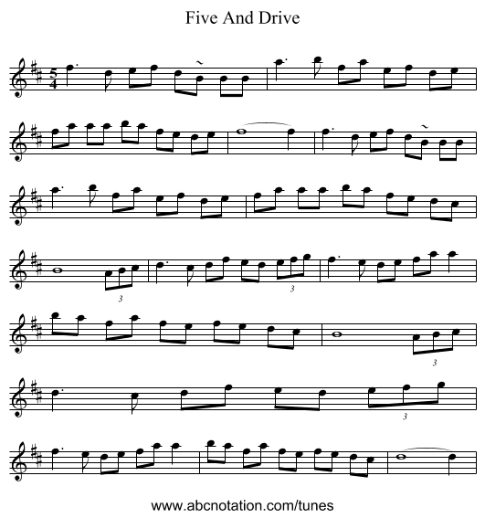 Five And Drive - staff notation
