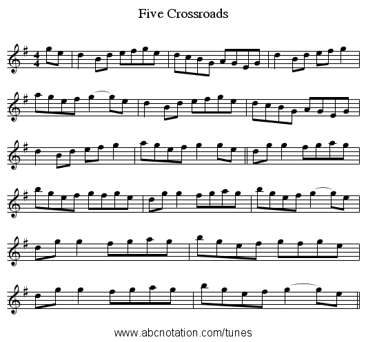 Five Crossroads - staff notation