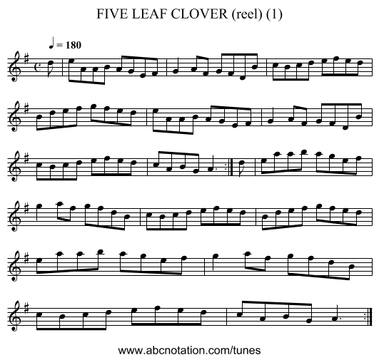 FIVE LEAF CLOVER (reel) (1) - staff notation