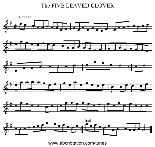 FIVE LEAVED CLOVER, The - staff notation
