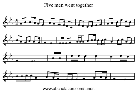 Five men went together - staff notation
