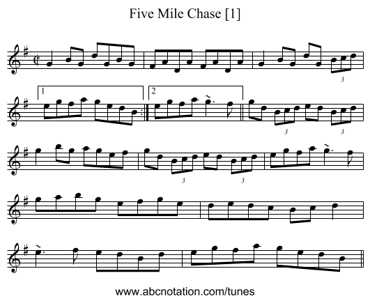 Five Mile Chase [1] - staff notation