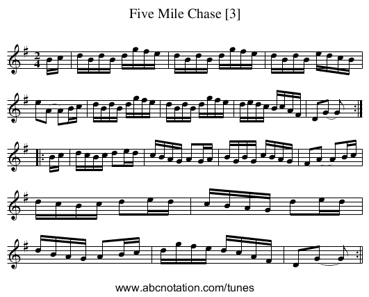 Five Mile Chase [3] - staff notation