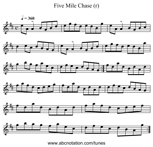 Five Mile Chase (r) - staff notation