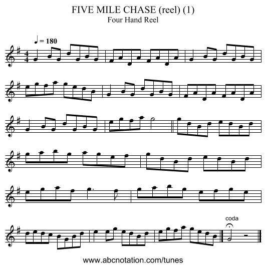 FIVE MILE CHASE (reel) (1) - staff notation