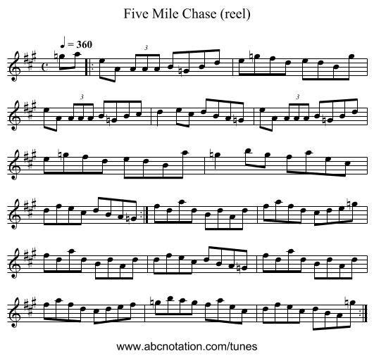Five Mile Chase (reel) - staff notation