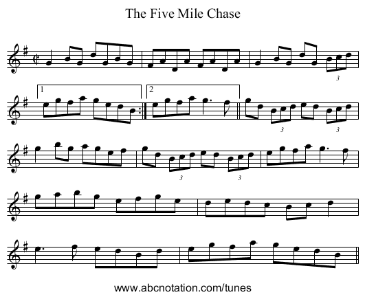 Five Mile Chase, The - staff notation