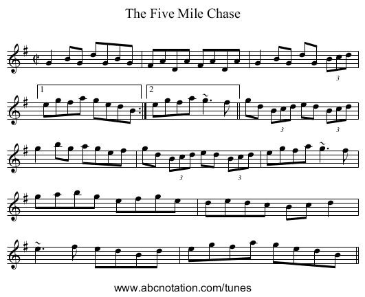 Five Mile Chase, The - staff notation