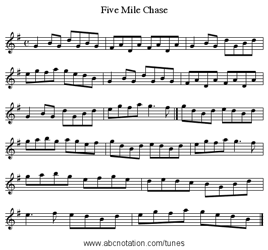 Five Mile Chase - staff notation