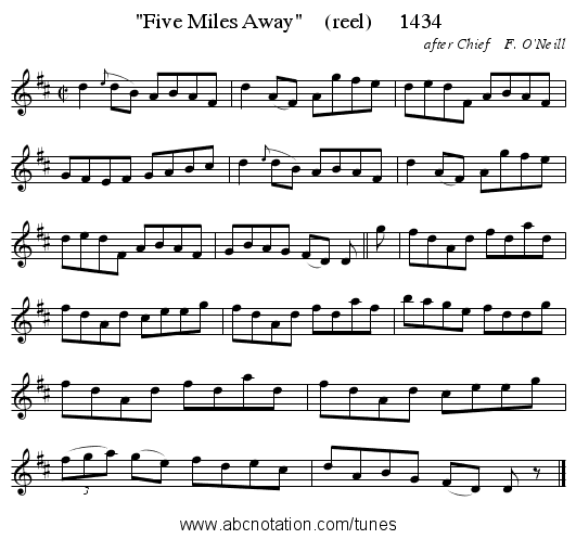 Five Miles Away (reel) 1434 - staff notation