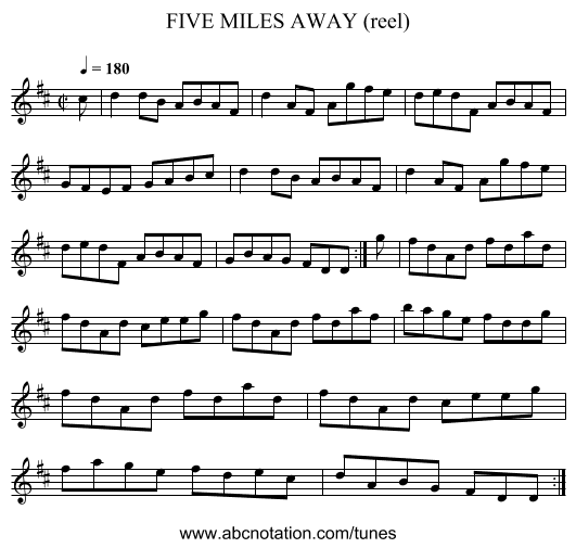 FIVE MILES AWAY (reel) - staff notation