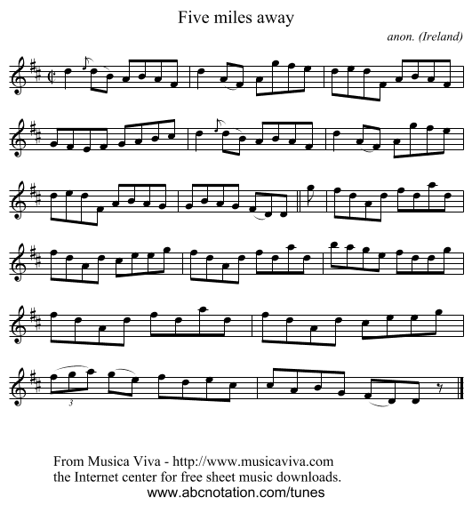 Five miles away - staff notation