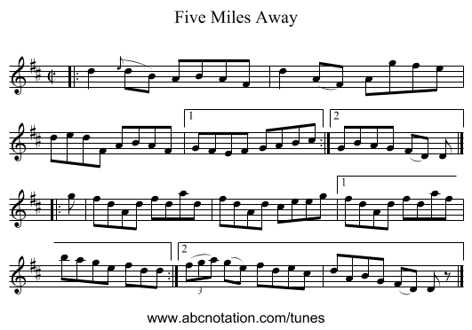 Five Miles Away - staff notation