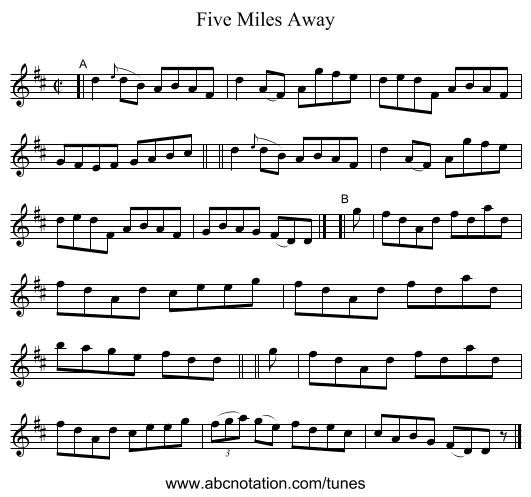 Five Miles Away - staff notation