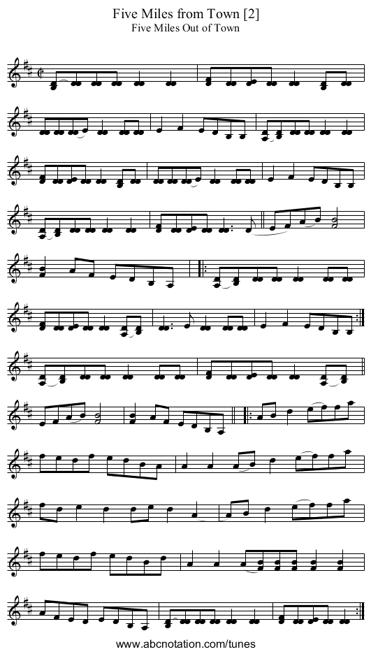 Five Miles from Town [2] - staff notation