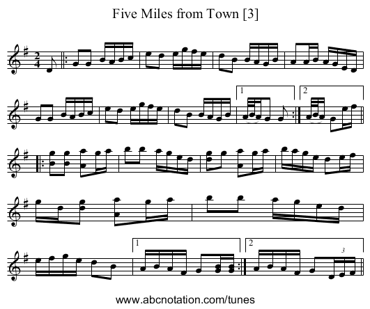 Five Miles from Town [3] - staff notation