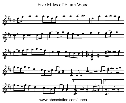 Five Miles of Ellum Wood - staff notation