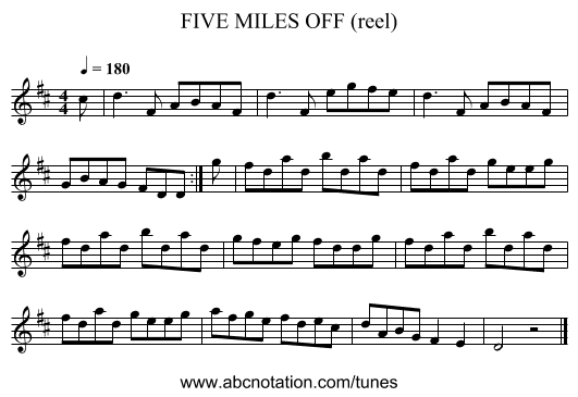 FIVE MILES OFF (reel) - staff notation