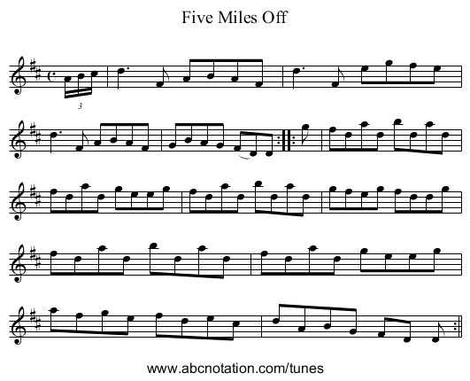Five Miles Off - staff notation