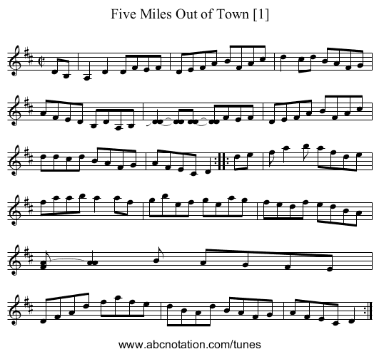 Five Miles Out of Town [1] - staff notation