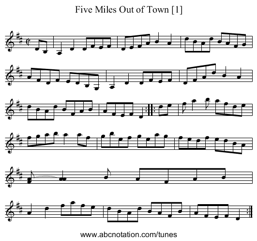 Five Miles Out of Town [1] - staff notation