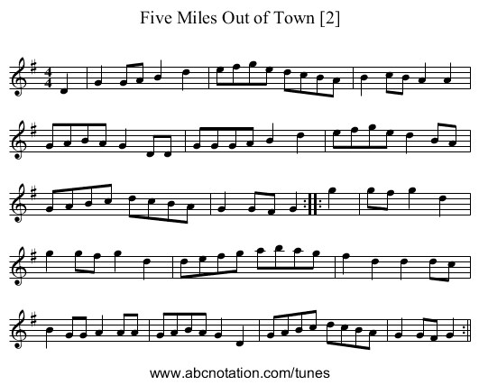 Five Miles Out of Town [2] - staff notation