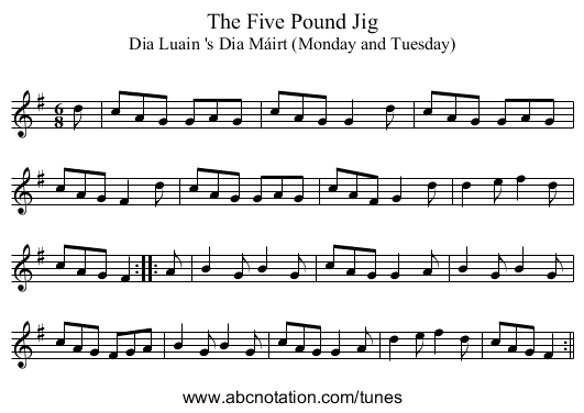 Five Pound Jig, The - staff notation