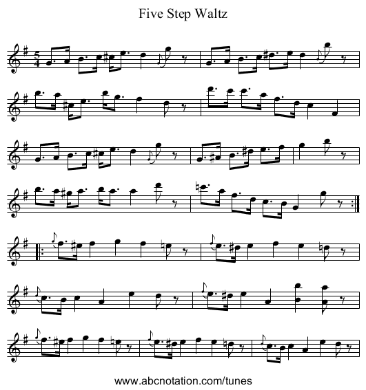 Five Step Waltz - staff notation