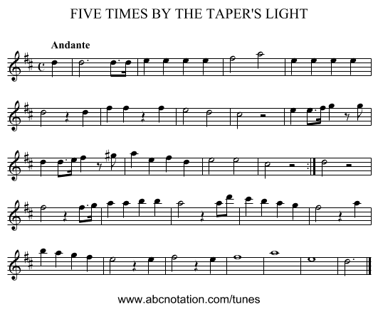 FIVE TIMES BY THE TAPER'S LIGHT - staff notation