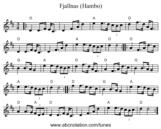 Fjallnas (Hambo) - staff notation