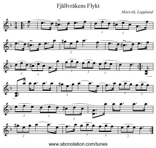 Fjällvråkens Flykt - staff notation
