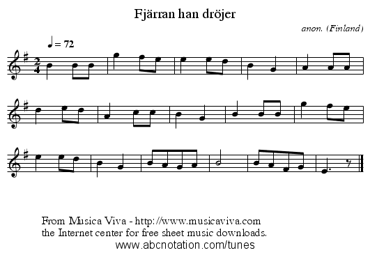 Fj&auml;rran han dr&ouml;jer - staff notation