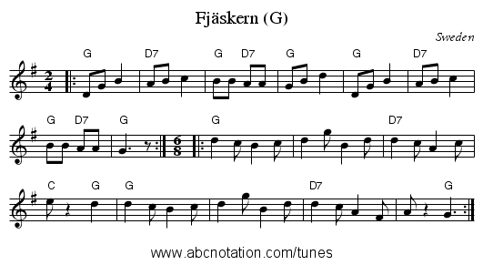 Fj&auml;skern (G) - staff notation