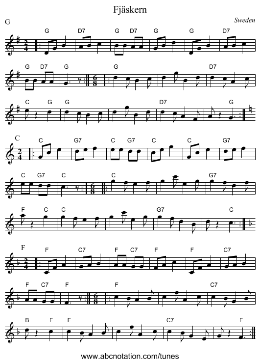 Fj&auml;skern - staff notation