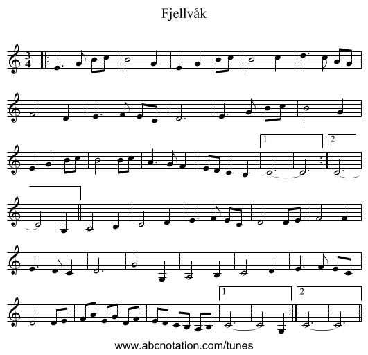 Fjellvåk - staff notation
