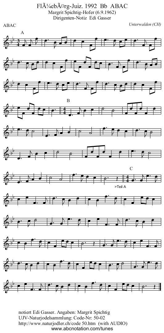 Flüebärg-Juiz. 1992 Bb ABAC - staff notation