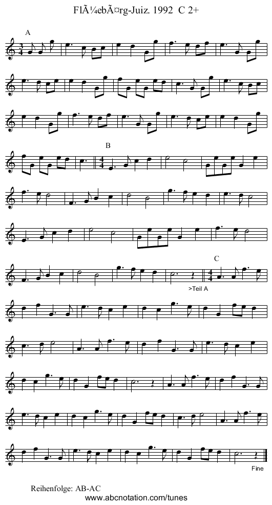 FlÃ¼ebÃ¤rg-Juiz. 1992  C 2+ - staff notation