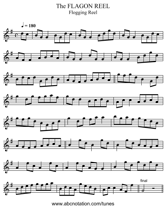 FLAGON REEL, The - staff notation