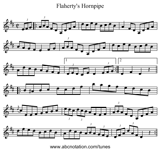 Flaherty's Hornpipe - staff notation