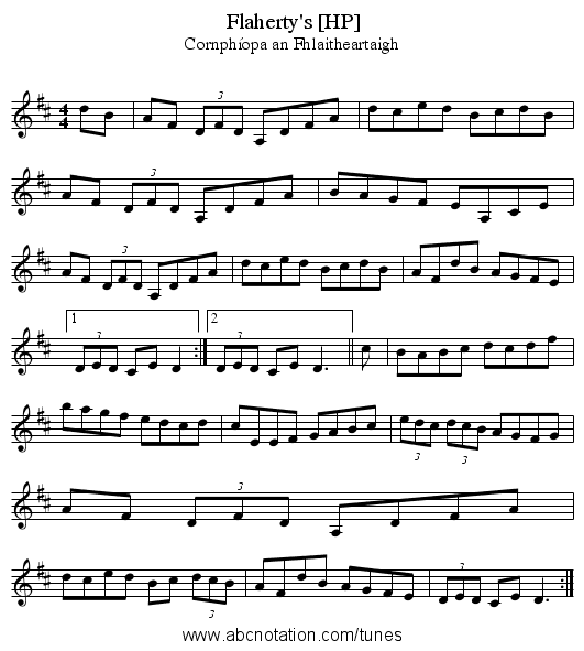 Flaherty's [HP] - staff notation