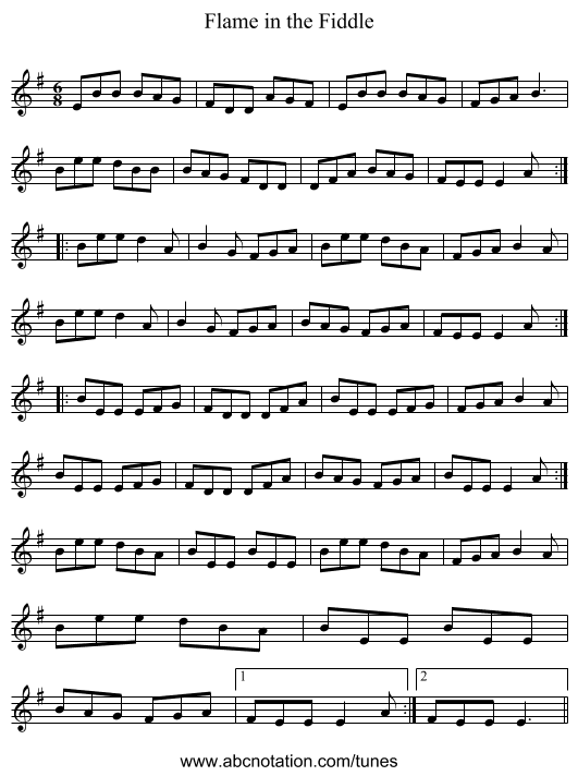 Flame in the Fiddle - staff notation