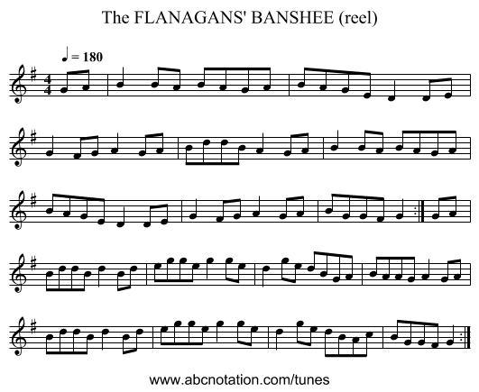 FLANAGANS' BANSHEE (reel), The - staff notation