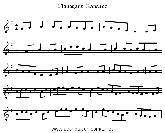 Flanagans' Banshee - staff notation