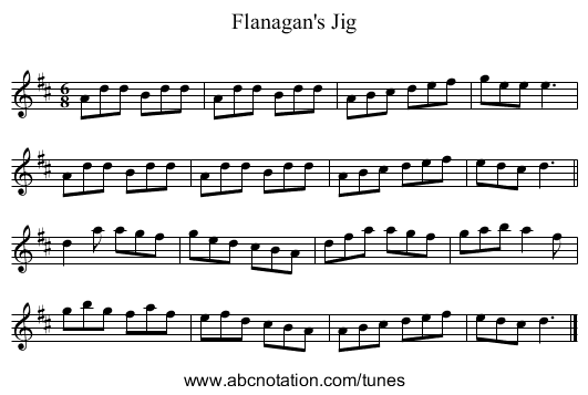 Flanagan's Jig - staff notation