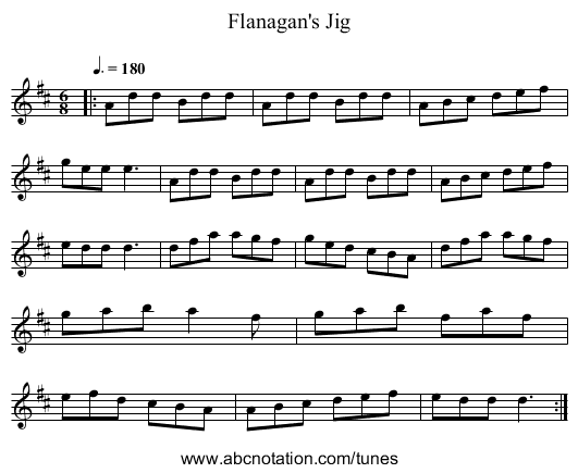 Flanagan's Jig - staff notation