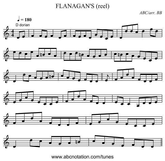 FLANAGAN'S (reel) - staff notation